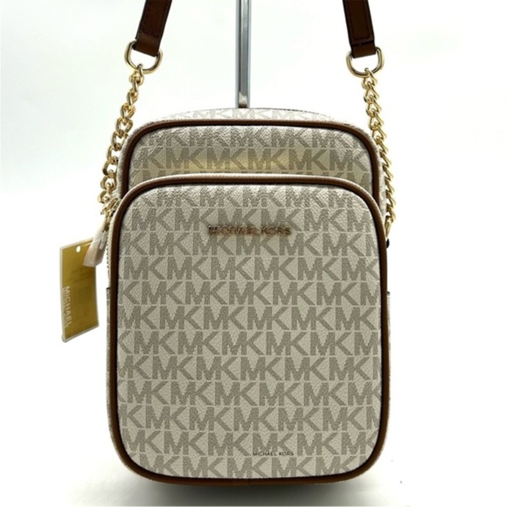 Michael Kors Jet Set Travel Medium Logo Crossbody Bag Vanilla/Brown